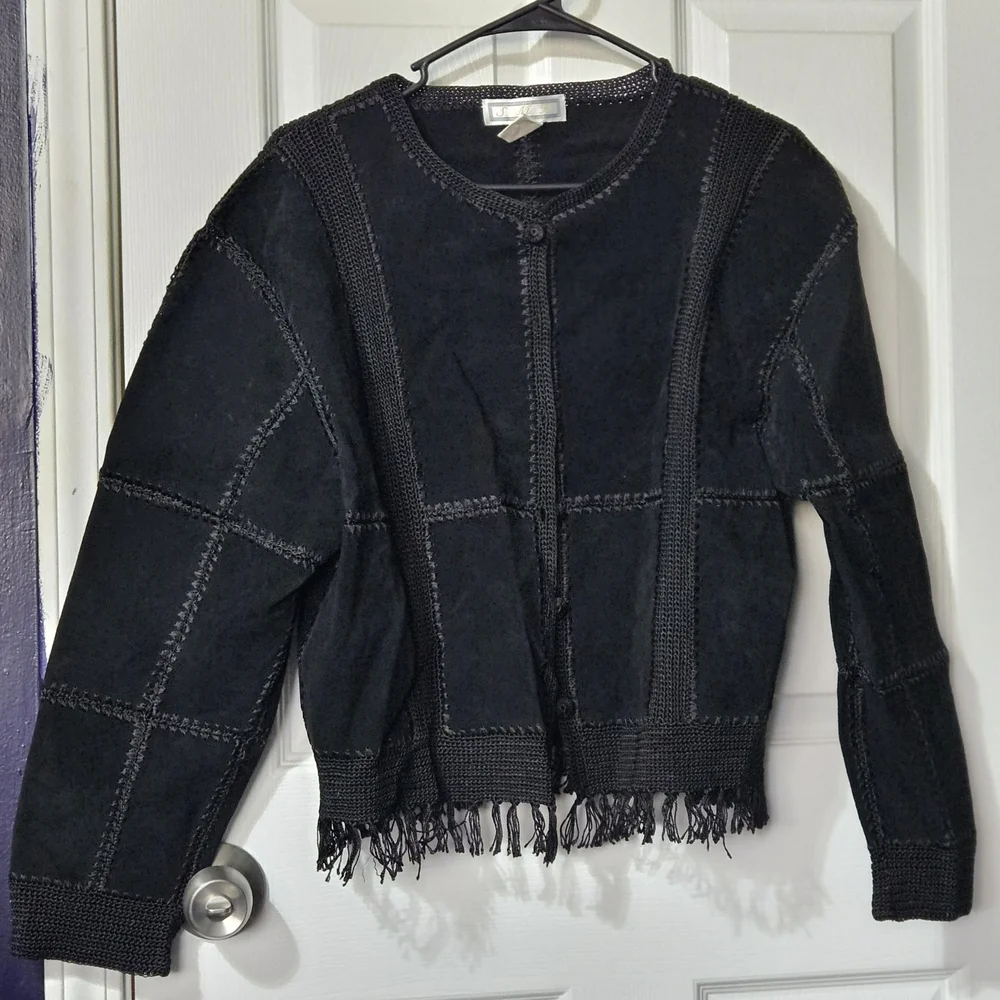 Vintage S.M.H Short Leather / Crochet Jacket Sz XL 3-1030 - Picture 1 of 6